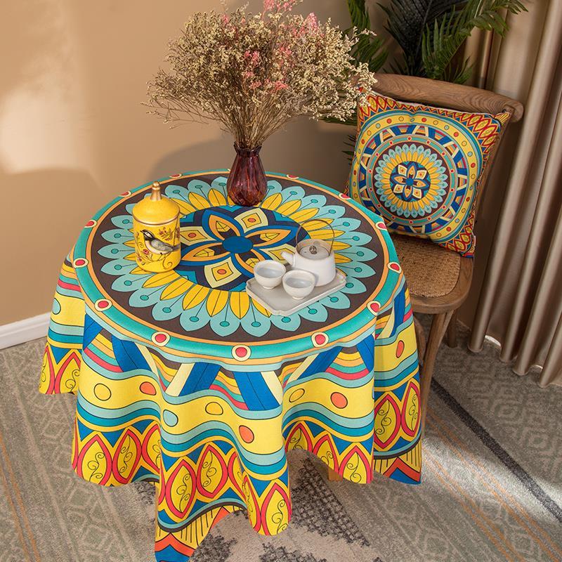 

Скатерть для маленького круглого стола в этническом стиле из хлопка и льна, утолщенная, устойчивая к брызгам, универсальная скатерть для журнального столика 85x85cm коричневый