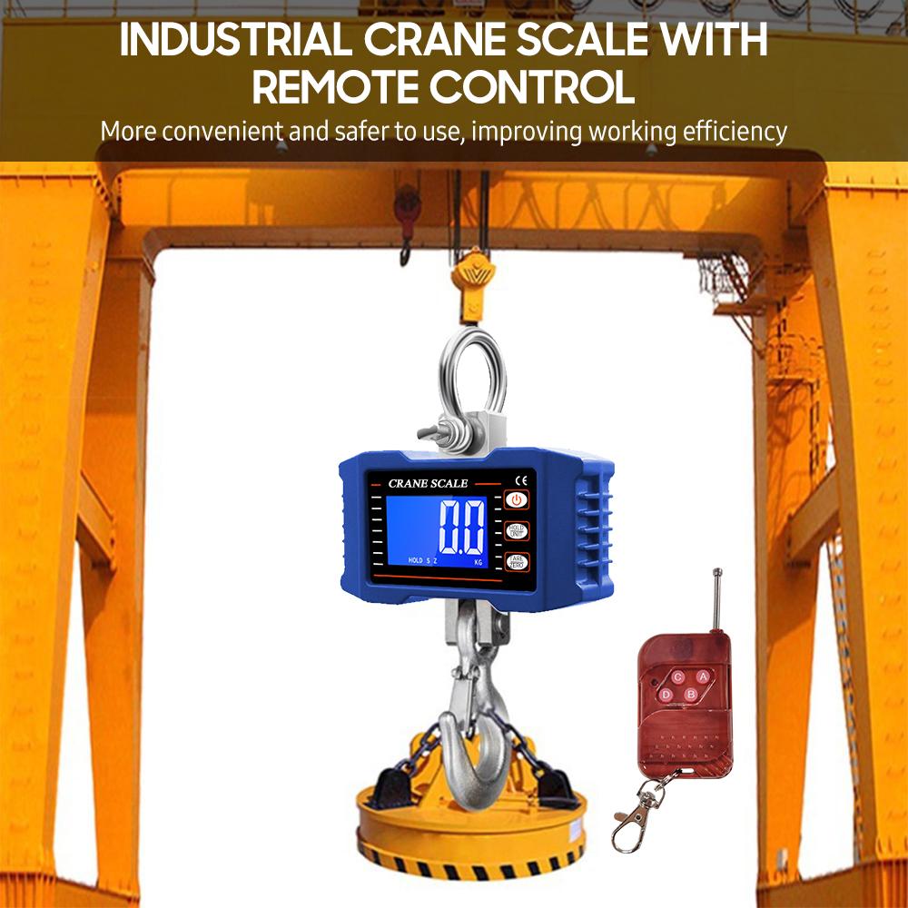 Digital Hanging Scale with Remote Control 1000kg/ 2204lbs Portable Hvy Duty Crane Scale LCD Backlight Industrial Hook Scales Unit Change/ Data Hold/ T