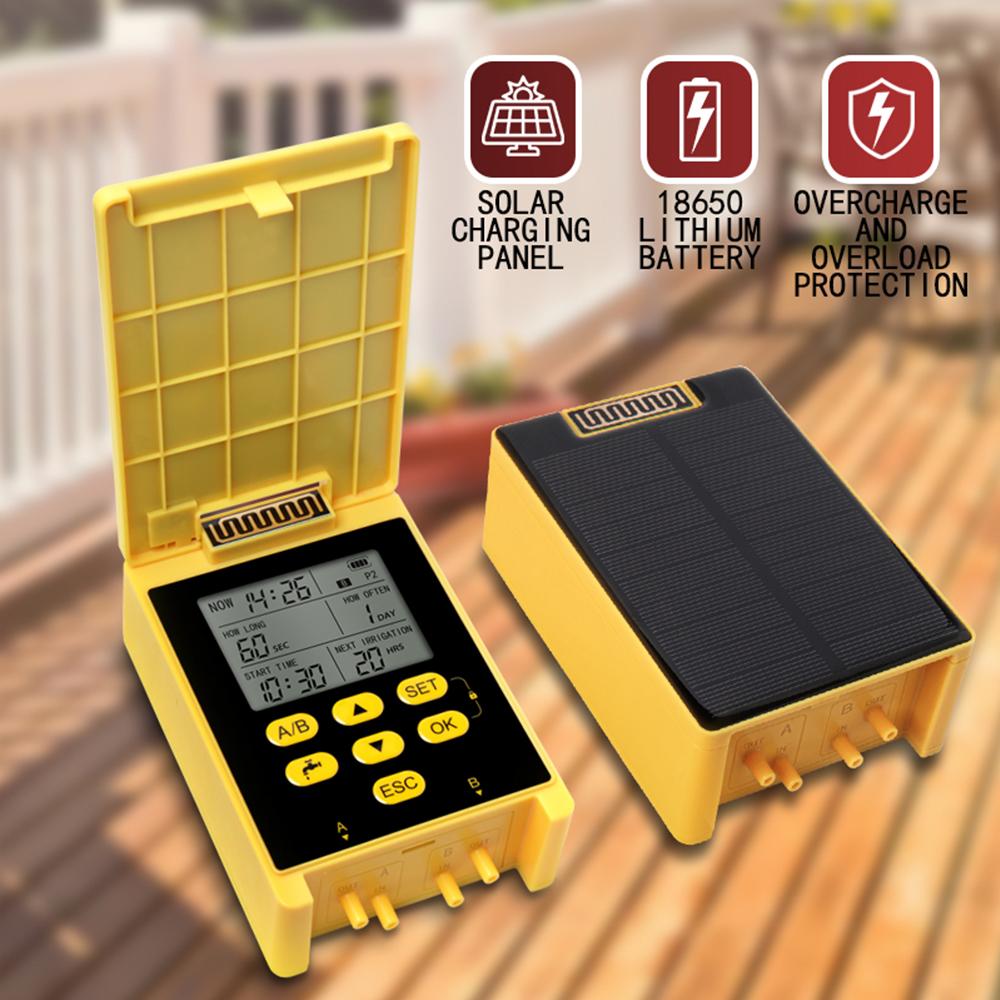 Solar Power Irrigation Water Timer Double Pump Timers Automatic Drip Irrigation System Kit Rain Sensor Flower Watering Device