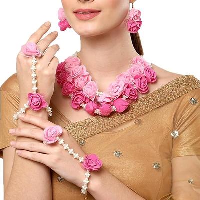 Kadınlar için Takı Seti Floret Gota Patti Kolye, Küpeler, Bileklik & Kadınlar ve Kızlar için Maang Tika