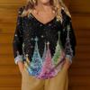 Women's Fashion Casual Long Sleeve Christmas Star Print V-Neck Top