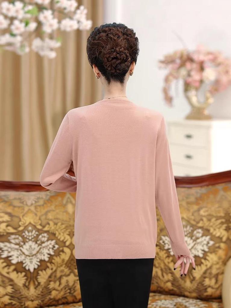 Women's Autumn & Spring Knitwear Set: Sweater & Cardigan for Middle-Aged & Elderly