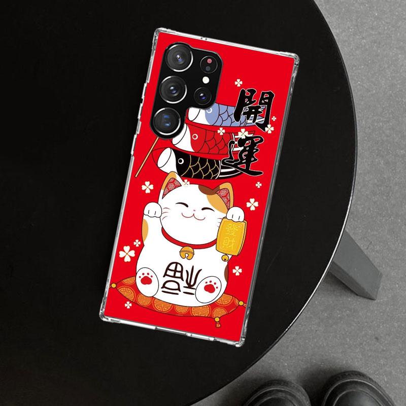 Lucky Cat Maneki Neko Japanese Phone Case Cover for Samsung Galaxy S26 S25 Edge S24 S23 Ultra S22 Plus S21 FE S20 + Art Customiz
