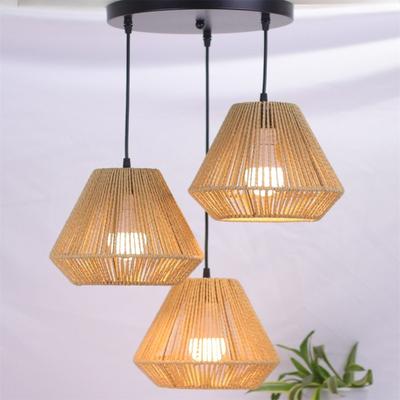 JOYINLED Boho 3 Light Rattan Pendant Lamp Retro Ceiling Hanging Light Fixture for Living Room Home Decor E27 Indoor Lighting