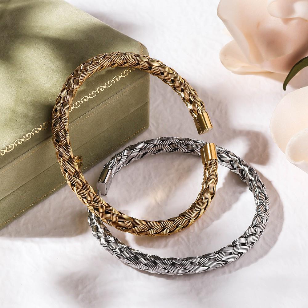 Stainless Steel Twist Wire Open Cuff Versatile Mesh Bracelet for Women