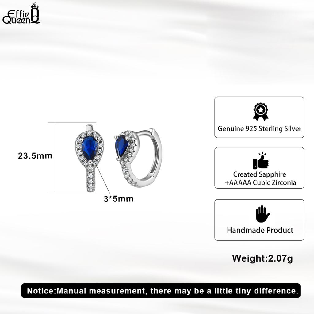 Effie Queen Opulent 925 Sterling Silver Hoop Earrings with Blue Stunning Water Drop-Cut Zirconia Elegant Jewelry for Women LZE16