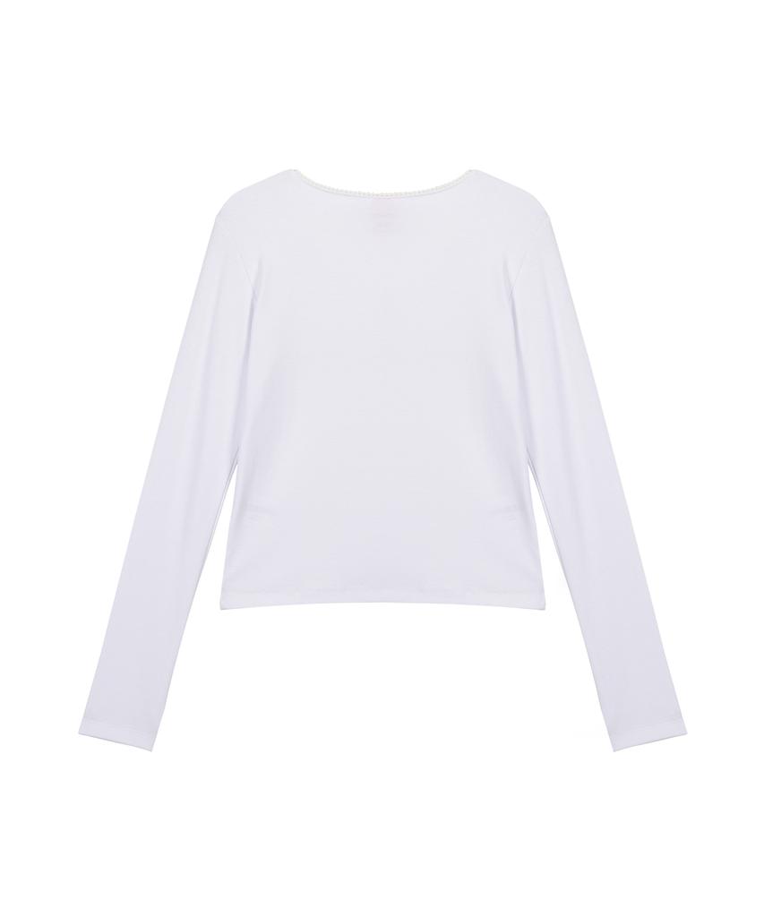 Isjabaibeu Cat Bless Ribbon Long Sleeve - White