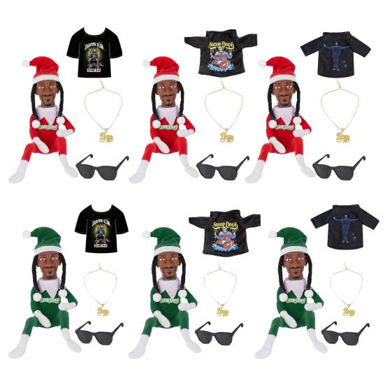 Snoop Elf on The Stool Funny Hip Hop Doll Christmas Ornaments Plush Doll Toy Collectible Home Decoration