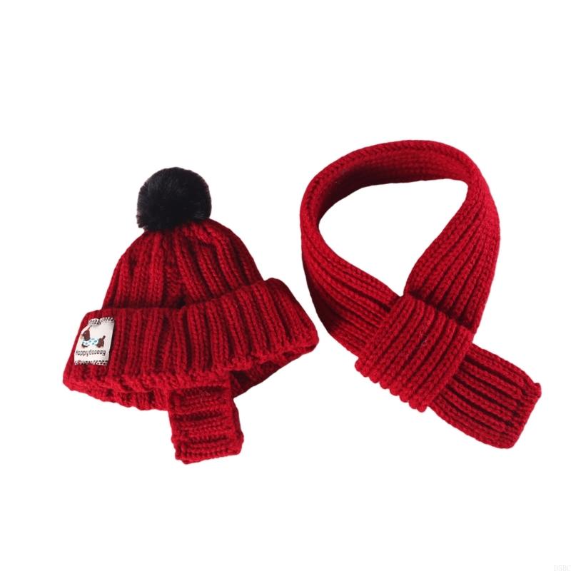 Ensemble Chapeau Écharpe d'Hiver Tricoté pour Chien, Chapeau Écharpe pour Animal de Compagnie Nouvel An Hiver Chapeau Chaud Costumes pour Chiens Accessoires Tenues pour Animaux Cadeau