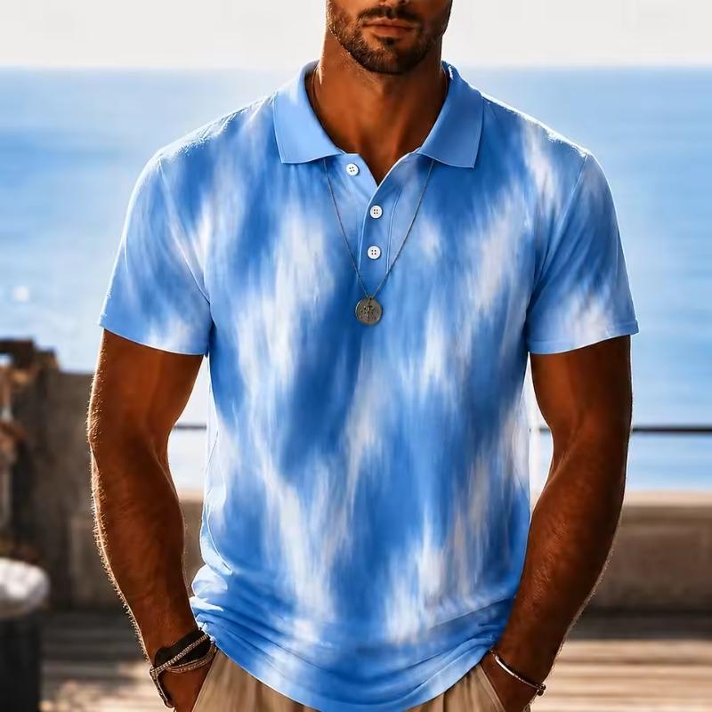 Men's Light Blue Tie Dye 3D Print Polo Shirt Casual Tops Spring Summer Daily Streetwear & Beach Vacation Occasions