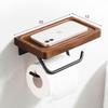 Walnut Wood Punch-Free Double Toilet Paper Holder with Storage Shelf
