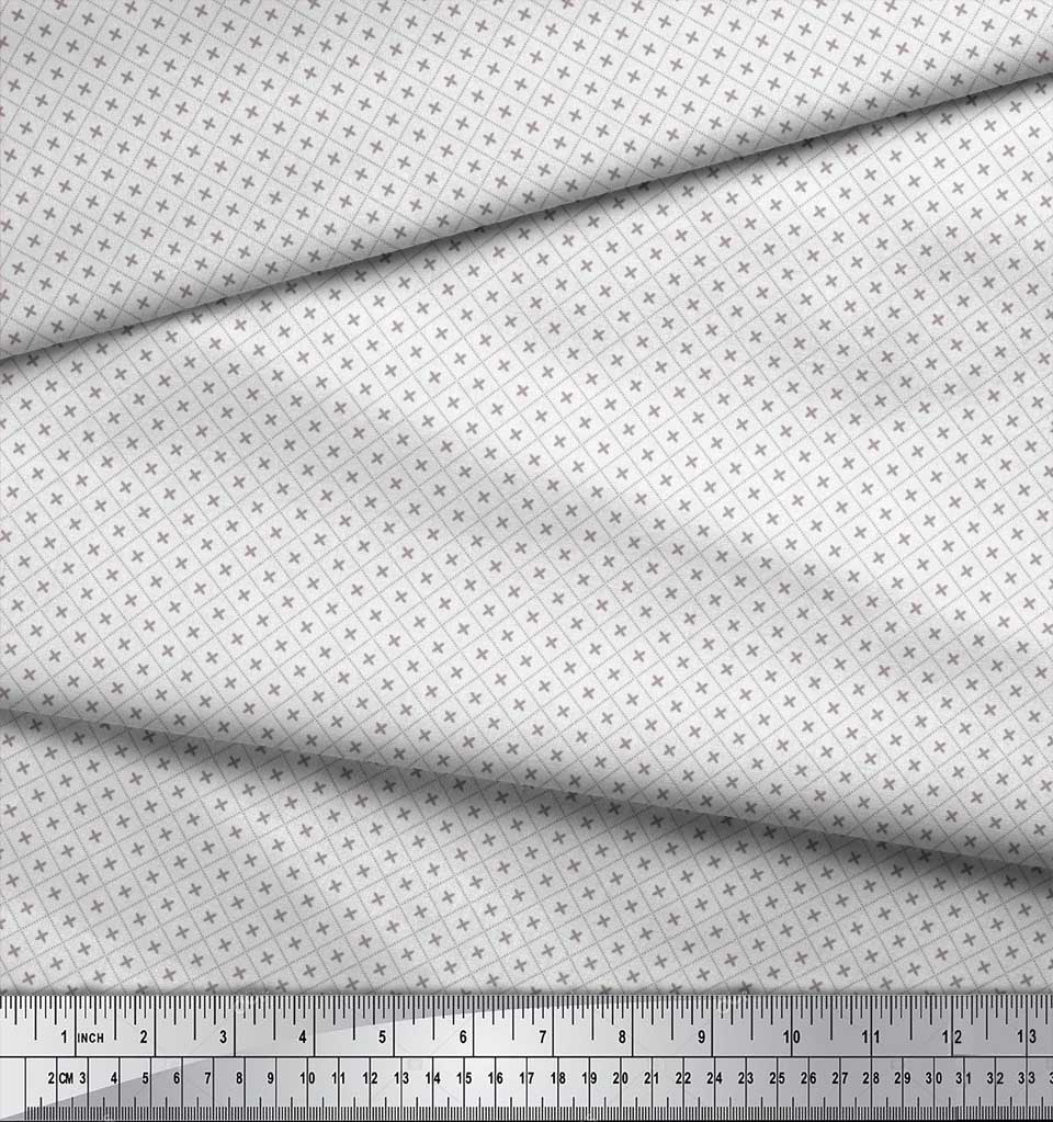Soimoi Japan Crepe Satin Fabric Check Shirting Print Fabric by Metre 42 Inch