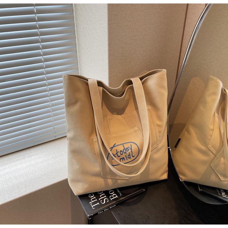 

Холщовая сумка женская большой вместимости новая летняя универсальная простая наплечная сумка повседневная сумка-тоут для студентки колледжа хаки