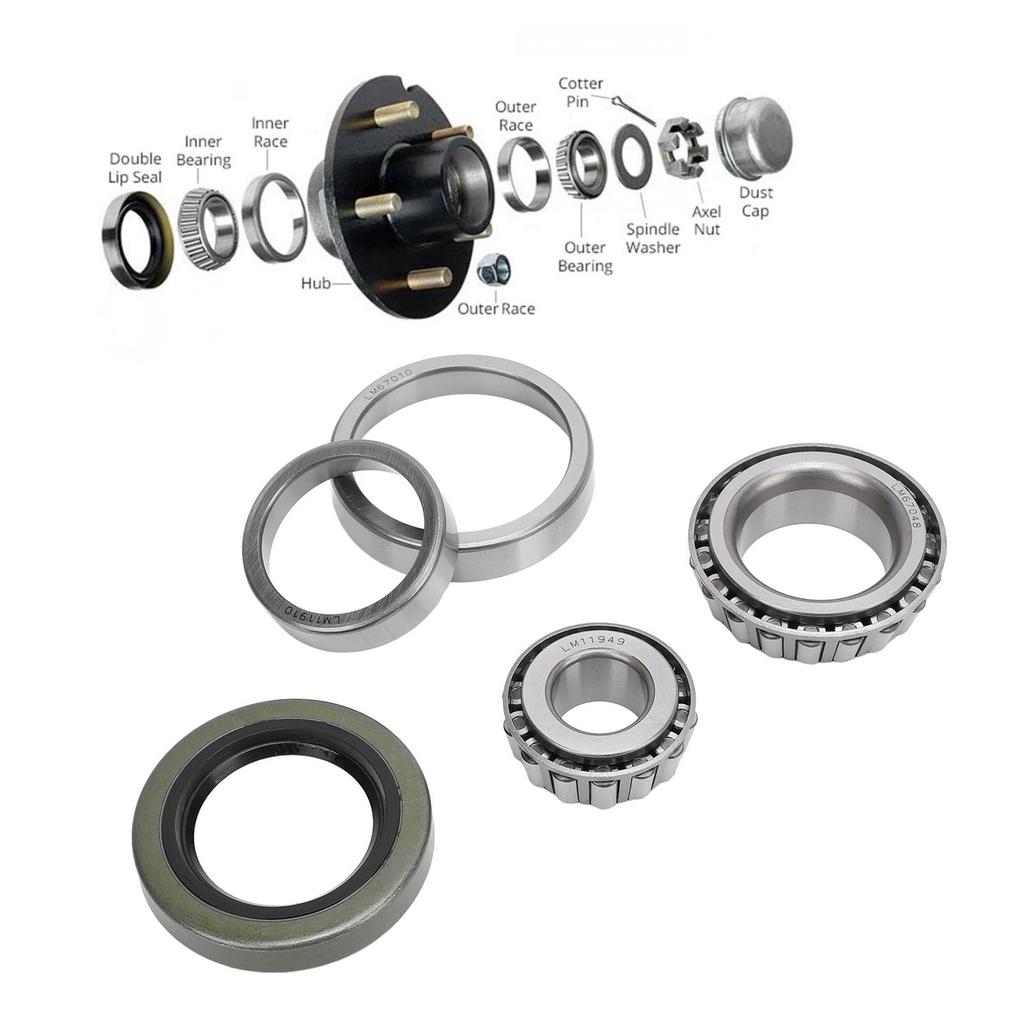 5PCS Trailer Wheel Bearing Kit Steel Alloy Trailer Axle Wheel Hub Bearings Set with Protector and Oil Seal