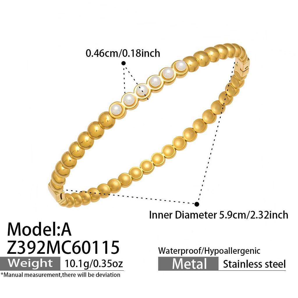 European & American Fashion Seashell Pearl Zircon Gold Bead Bracelet - Stainless Steel Light Luxury Women's Hand Jewelry