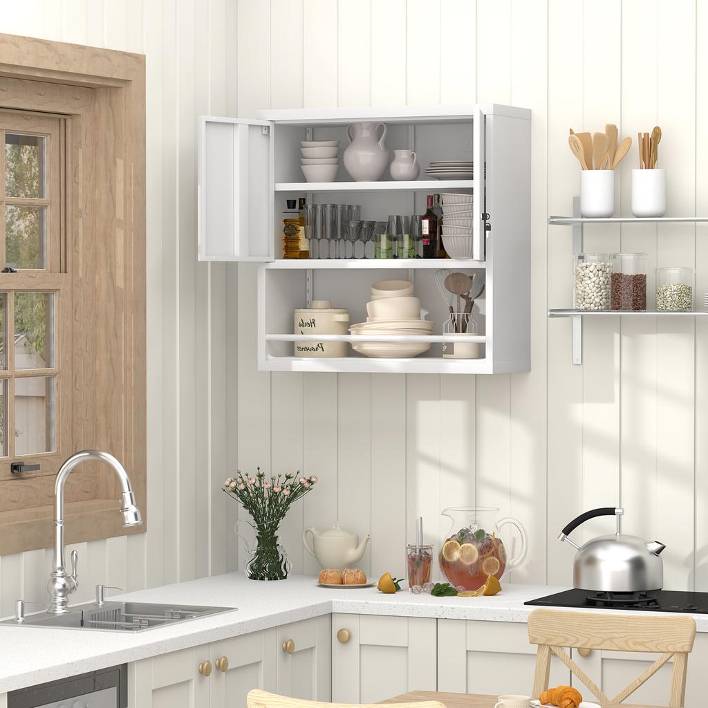 Tall 2-Door Metal Storage Cabinet with Adjustable Shelves, Steel Kitchen Pantry Cabinet for Kitchen, Living Room, Dining Room & Office
