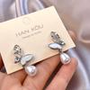 Hollow Zircon Butterfly Pearl Pendant Earrings for Women Fashionable Personalized Daily Accessory Party Jewelry Birthday Gifts