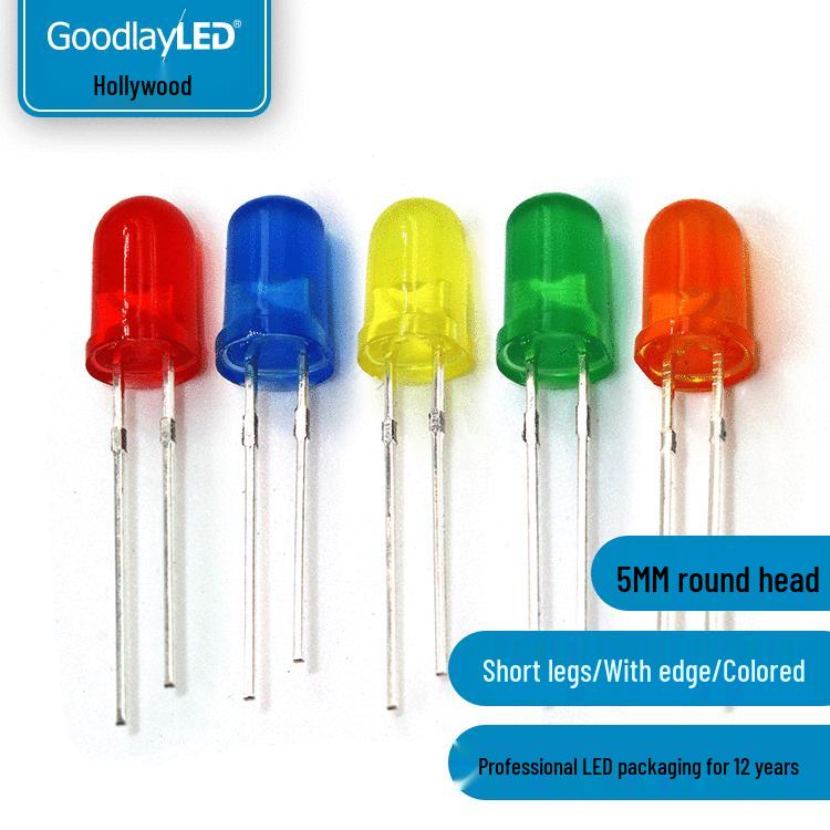 LED Light Emitting Diode, 5mm Round Head, Short Leg with Colored Side Beads - White, Red, Blue, Green, Yellow.