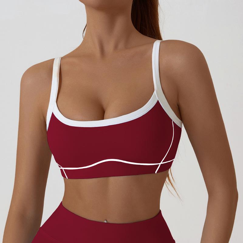 Camiseta Deportiva de Color Block con Sensación Nude Europea y Americana - Chaleco de Yoga y Fitness para Mujer con Hermoso Diseño en la Espalda