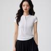 Women's Elegant Tencel Lyocell Henley Short Sleeve Slim Fit Top