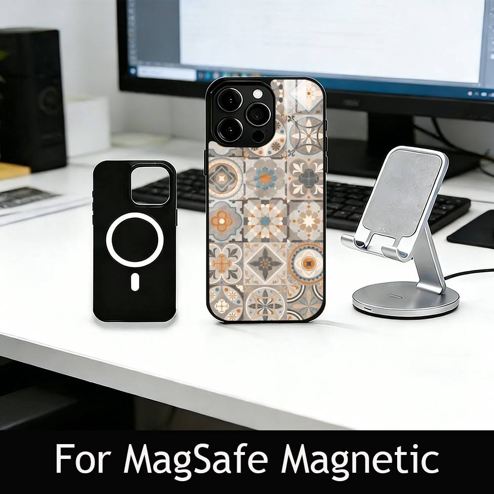 

M-Moroccan T-Tile Phone Case For iPhone17,16,15,14,13,12,11 Plus,Pro Magnetic For Magsafe Wireless Charging iPhone13PRO