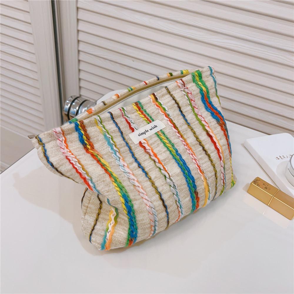 

Rainbow Lline Design Canvas Makeup Storage Pouch Wear-resistant Women Teen Girls Cosmetic Organizer Travel Bag,Size: L A