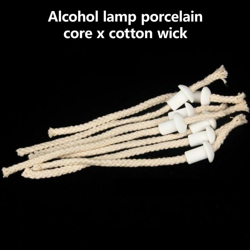 Outdoor and Laboratory Cotton Wicks and Ceramics Holders for Alcohols Oil Lamp 10Pieces Set Fit Multiple Glass Lamp Size