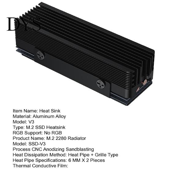 Computer SSD Heatsink M.2 2280 2 Heat Pipes Thermal Silicone Pad Aluminum Alloy Temperature Reduction Grill NVMe Solid State Drive Hard Disk
