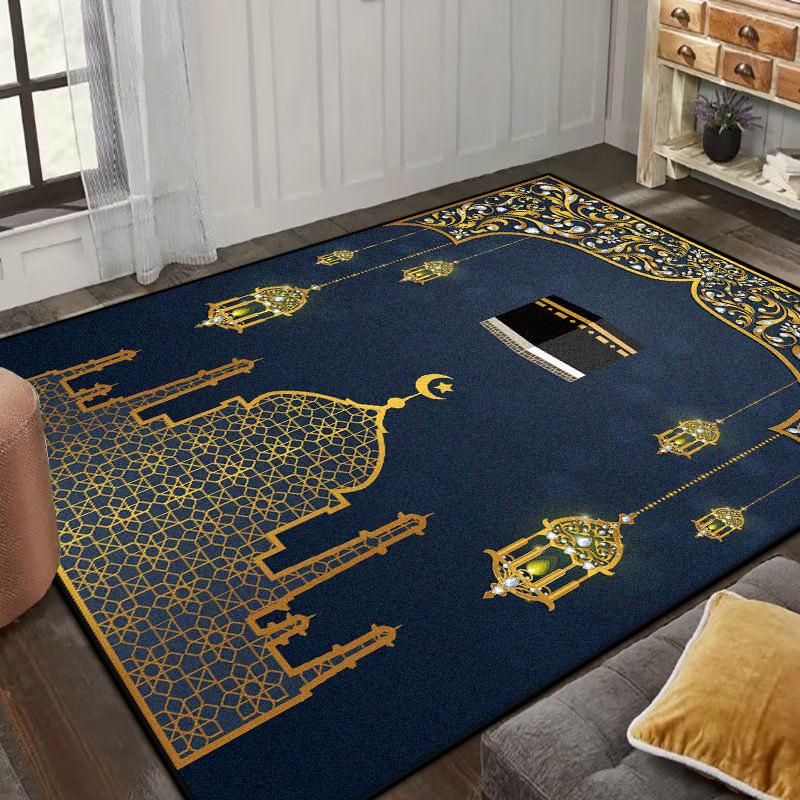 Middle East Carved Prayer Carpet Flannel Non-slip Worshipers Rug Kneeling Mat Soft Machine Washable Home Living Room Decoration