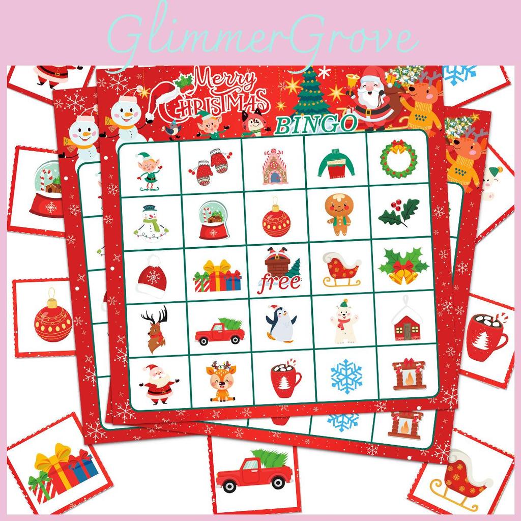 Christmas Bingo Theme Game Santa Snowman Paper Cards Set Family Holiday Play Fun