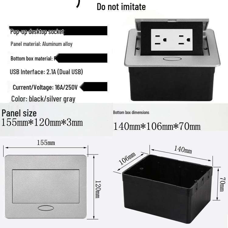 Concealed Silver Pop-up Thailand Desktop Power Socket 16A US Standard for Office Desk
