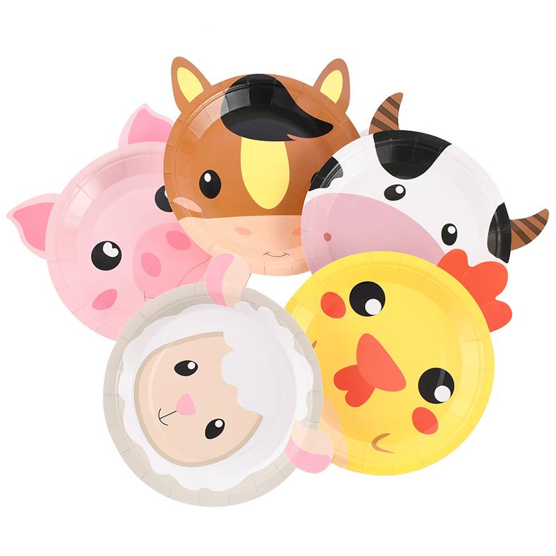 10pcs Farm Animals Party Disposable Paper Plates Pig Cow Sheep Shaped Food Tray Tableware Kids Birthday Party Favors Supplies