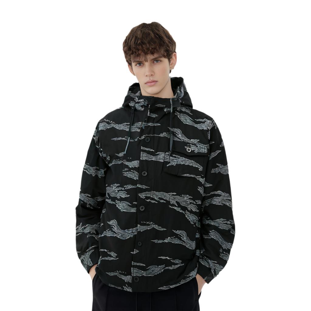 Vans Tiger Stripe Camouflage Hooded Long Sleeve Jacket Men Jackets Black VN0A36JLXGS