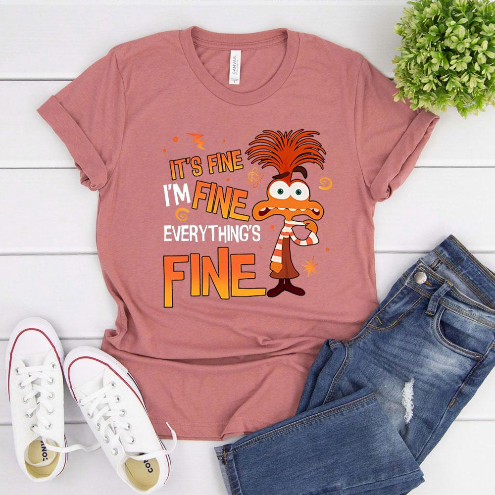 

Anxiety Shirt Inside Out 2 TShirt Everything Is Fine Anxiety Inside Out Emotions Shirts Retro Unisextal Health Family Vacation Tee 4XL