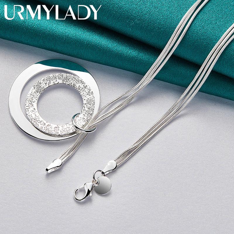 925 Sterling Silver hladký matný dvojitý kruhový náhrdelník s príveskom 18 palcov pre ženy, módne šperky