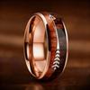 8mm Men Stainless Steel Rings, Rose Gold Color Brushed Koa Wood And Arrow Rings for Men, Wedding Jewelry Christams Gift