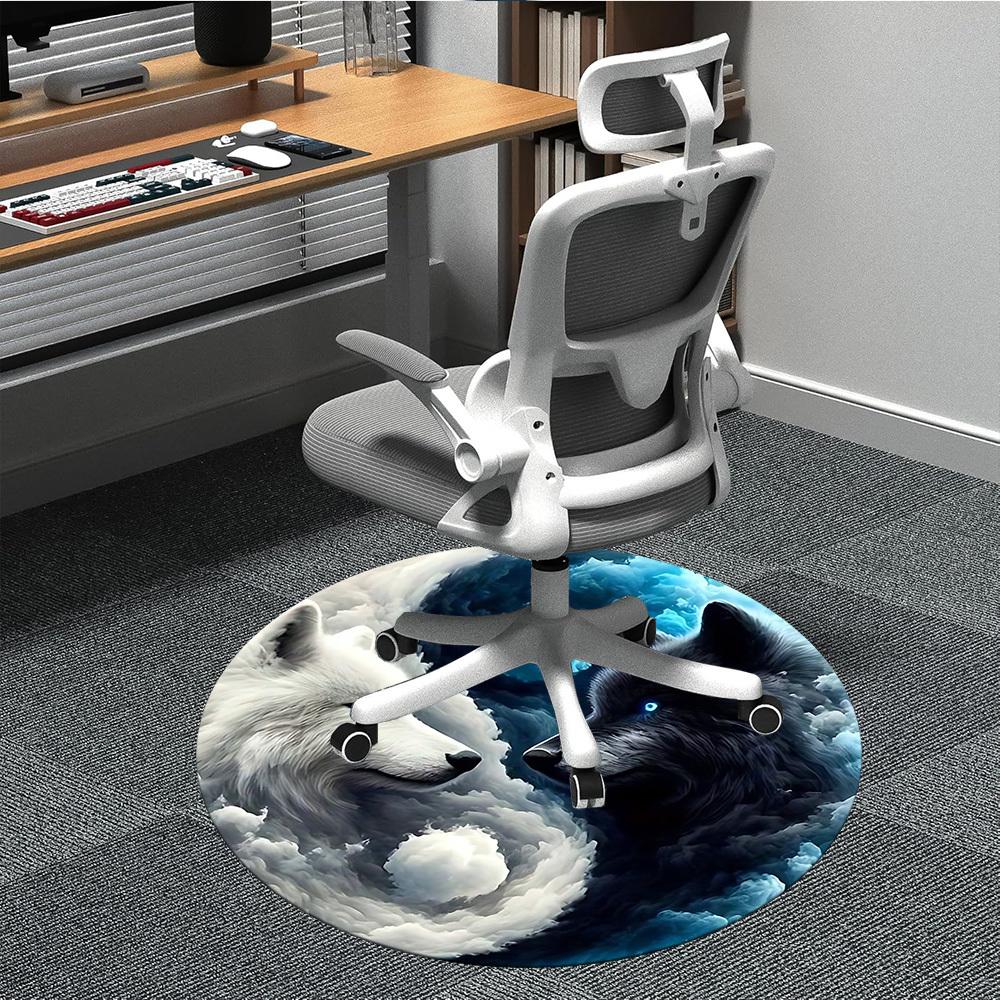 

1pc Wolf YinYang Office Round Area Rug, Indoor Mat Suitable ForOffice, Under Office Chairs Bedroom Living Room Home Decor T184 80cm by 80cm