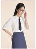 Women's Short-Sleeve White Wrinkle-Resistant Professional Shirt and Suit Dress Set for Work or Interviews