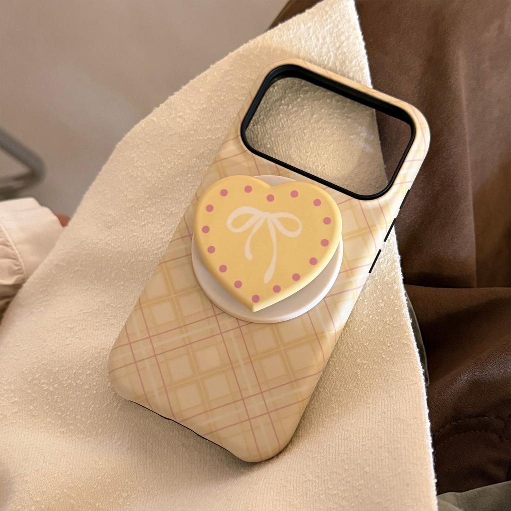 Korean-style magnetic stand case for Apple iPhone 17 Pro Max, suitable for 16 with plaid pattern and bow, 15 matte finish, 14 shockproof