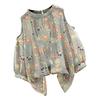 Fashion Women  Printed Short Sleeve Cold Shoulder Appliques Loose Tops
