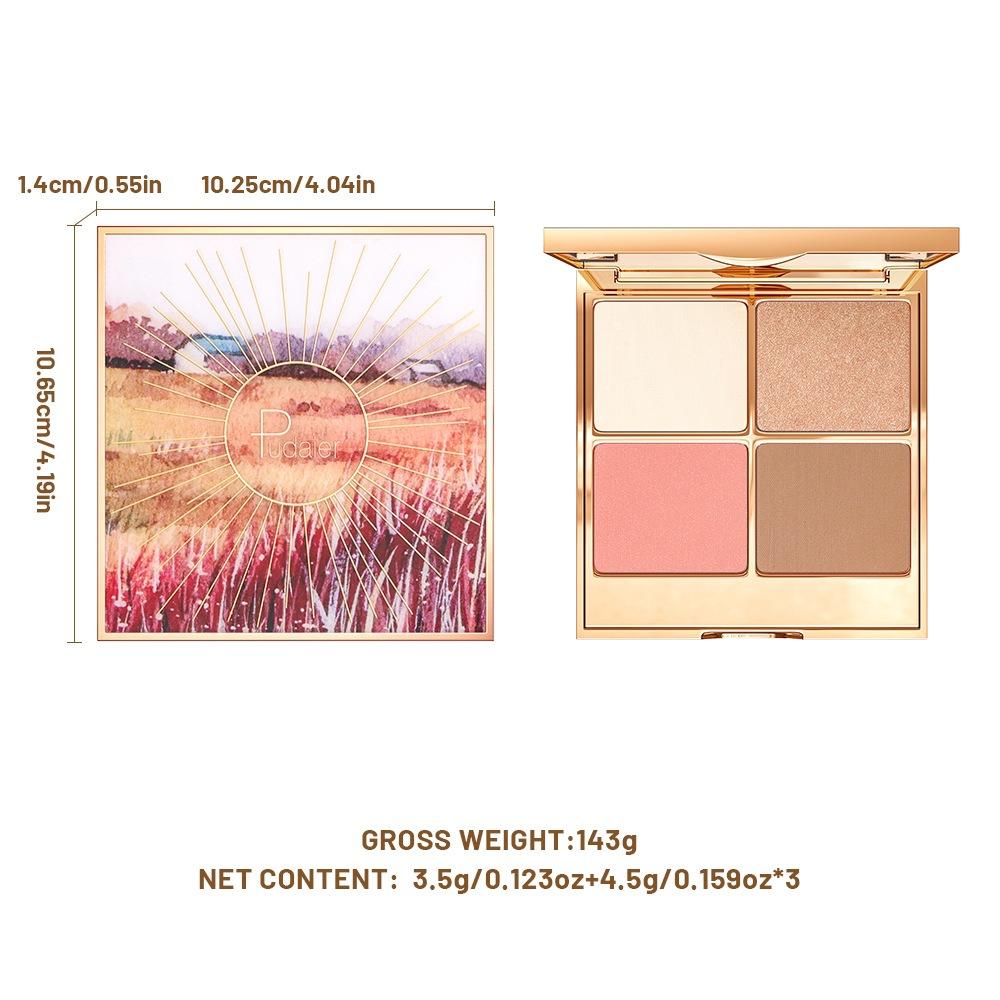 Four-in-one Multi-functional Facial Palette Pearlescent Matte Highlight Blush Concise Tray Waterproof Velvet Eye Shadow Palette