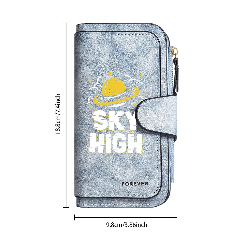 Sky High UFO Print Long Purse Multi Slot Card Holder Fashion Zipper Wallet for Daily Use