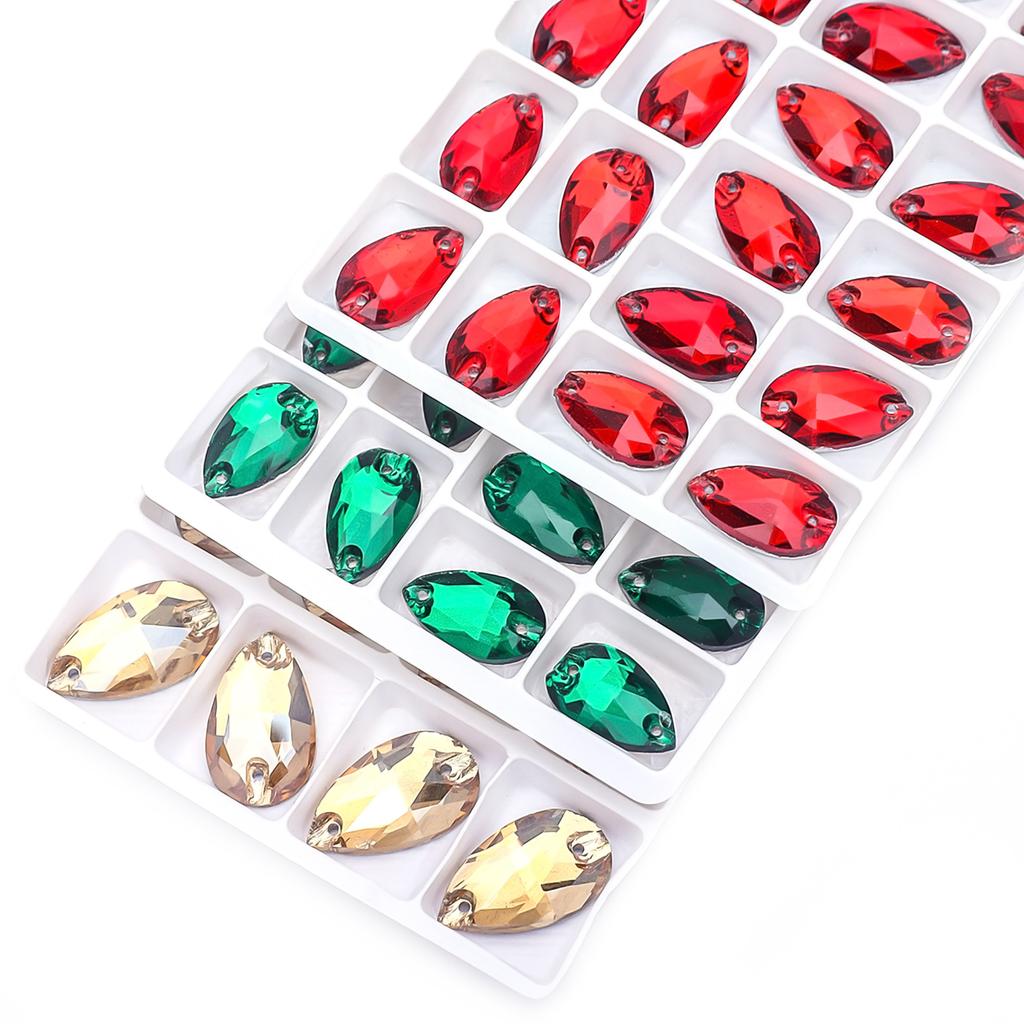 Weichen Flat Bottom Water Drop Hand Seam Drill Glass Double Hole Water Drop Drill Flat Buckle Diy Jewelry Accessories Material