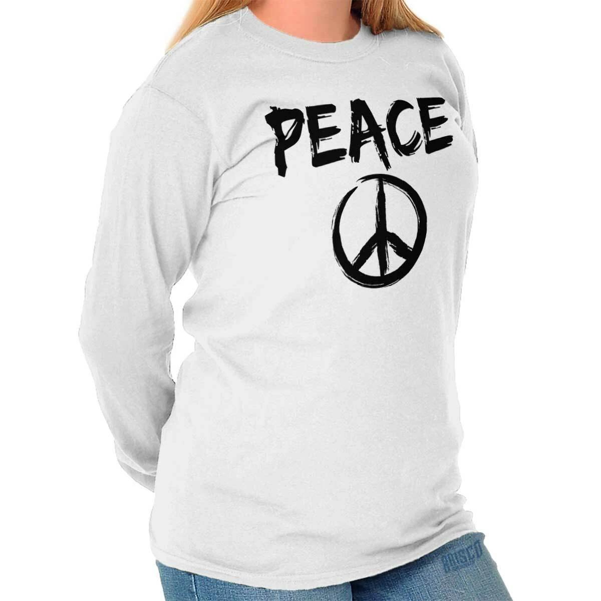 Inspirational Zen Yoga Hippie Peace Sign Long Sleeve Crewneck Tee Men Women S