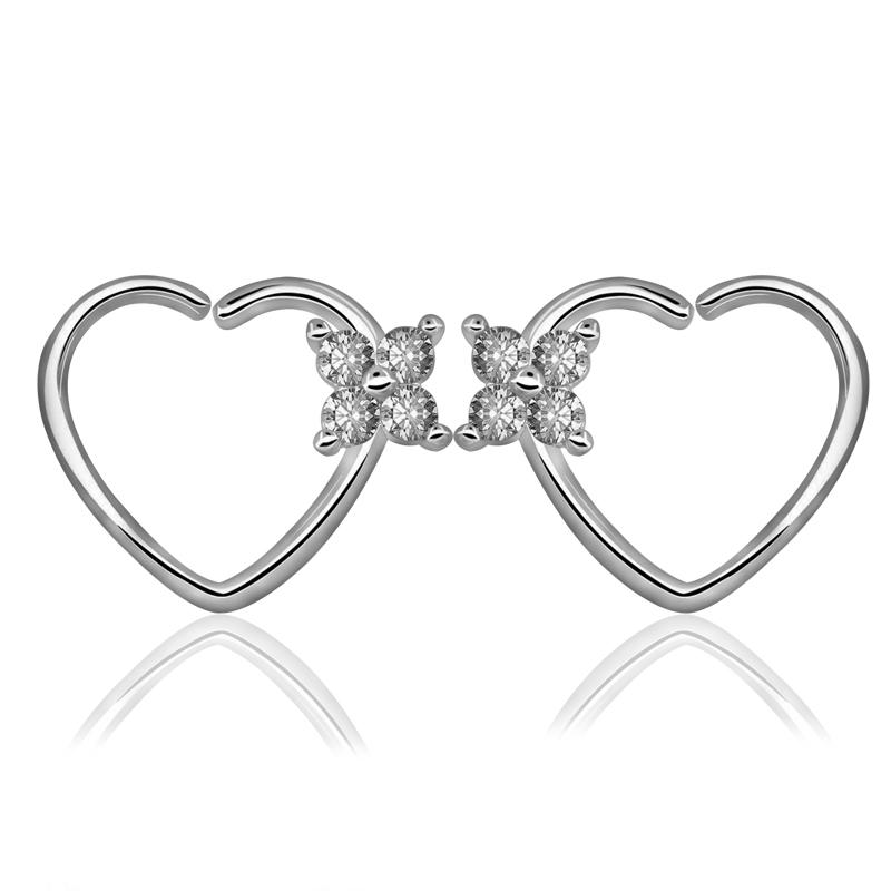 

2 шт. стальных пирсинга Daith Love Heart Helix Ear Tragus Cartilage Rook Conch Lobe Ear 16G Nos Hoop Rings Jewelry
