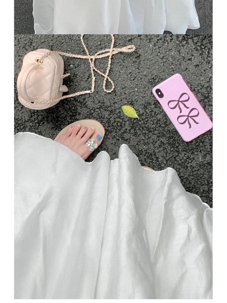 Women's White Off-Shoulder Ruffle Dress - Summer Vacation French Style, Slimming Waist, Backless, Long Design