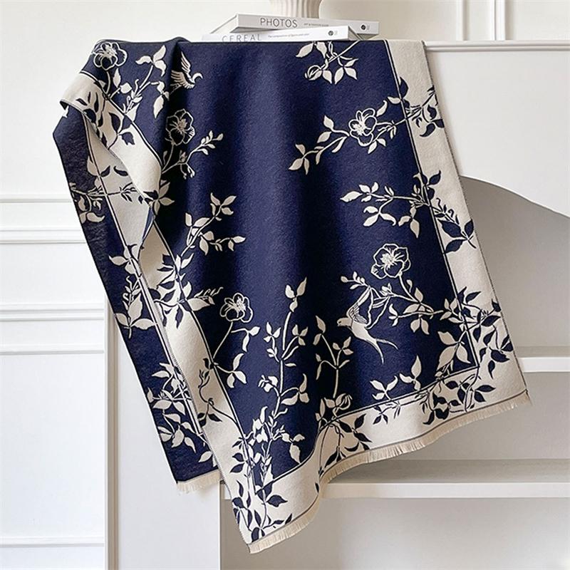 Winter Cashmere Scarf for Women Luxury Warm Shawl Floral Print Windproof Cape Pashmina Handerchief designer Female Scrarf