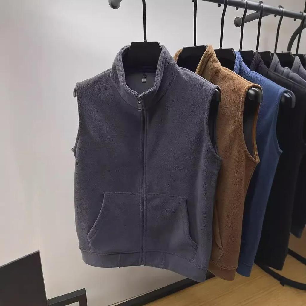 Men's Double-Sided Velvet Fleece Vest with Zipper Stand Collar - Autumn/Winter