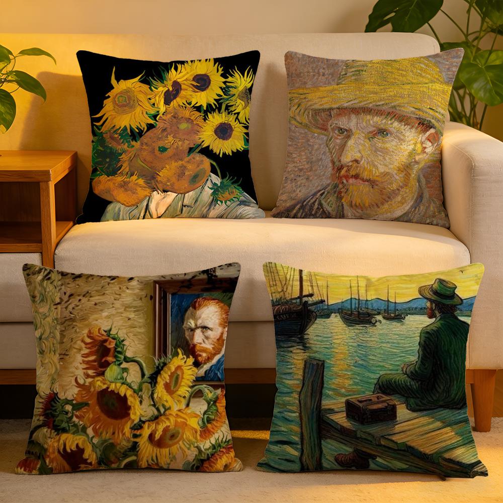 Cushion Cover Linen SkinFriendly Soft Decorative Case for Sofa Home Decor Van Gogh Starry Sky Oil Painting Pillow Cover