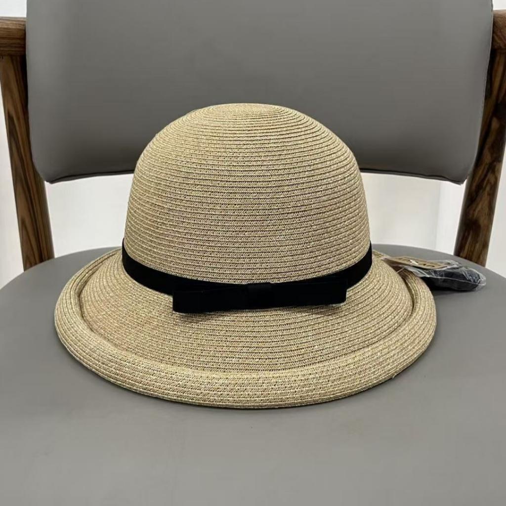 Daily Single Fine Grass Wide Brim Anti-ultraviolet Straw Woven Bucket Hat Women's Summer Fashion Sunshade Straw Hat Beach Sunscreen Basin Hat